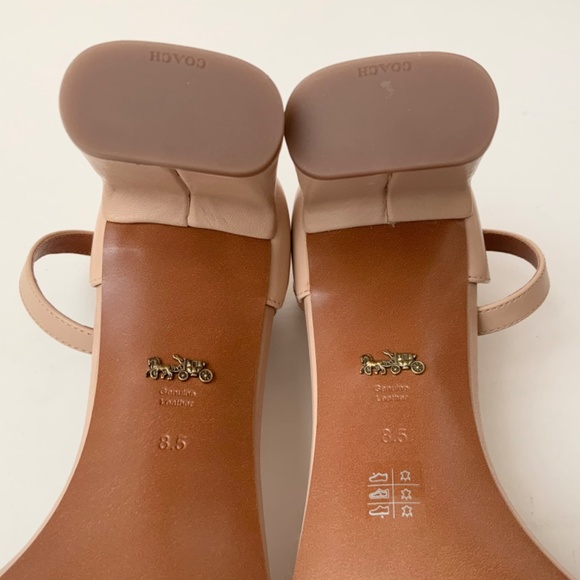Coach Link Nude Tan Leather Ankle Strap Heel Sandals Block Heel Pump Shoes 8.5 - Picture 11 of 14